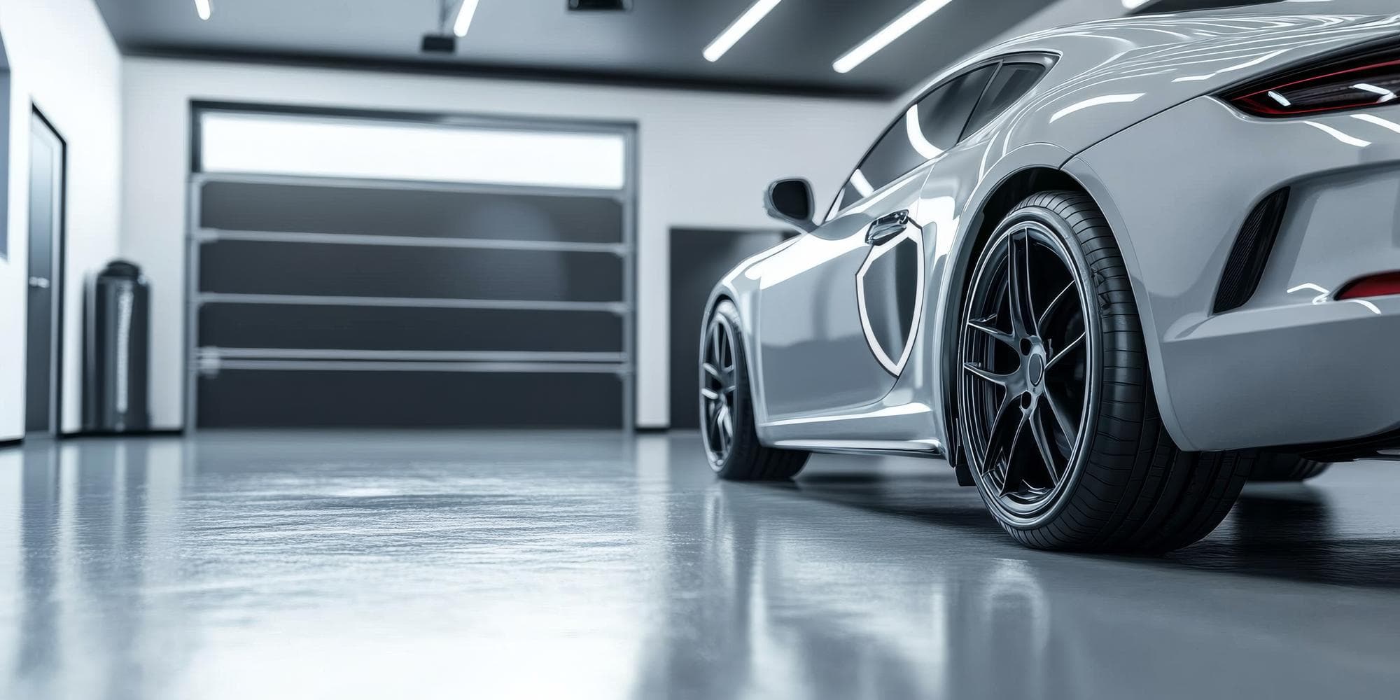 A sports car in a modern showroom