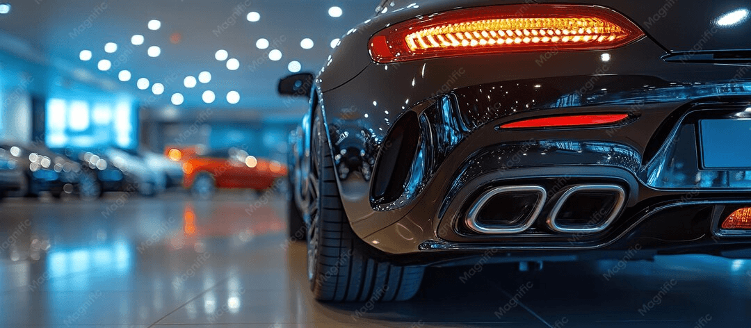 A vehicle's rear exhaust detail at night